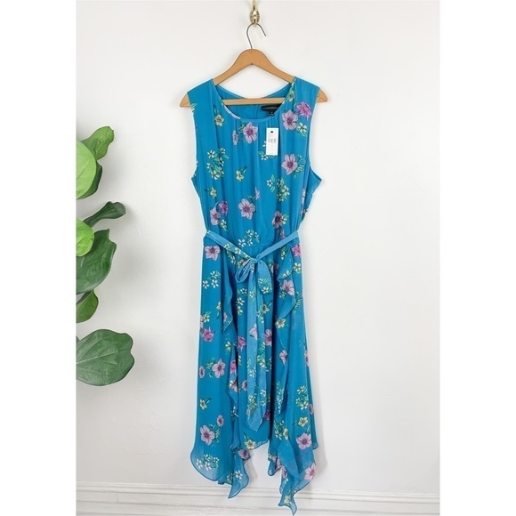 NWT Lane Bryant Blue Floral Chiffon Midi Dress Sz 22 - Picture 3 of 11